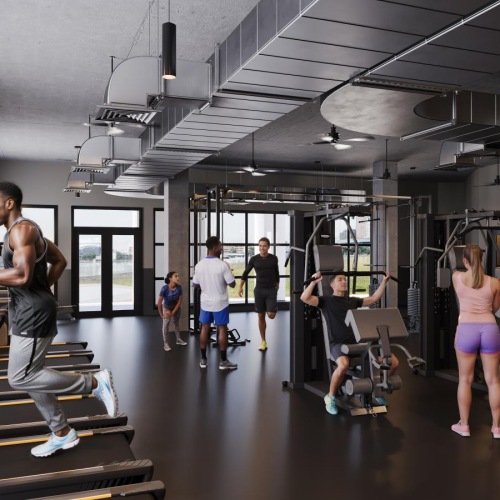 State-of-the-art amenities a group of people exercising in a gym
