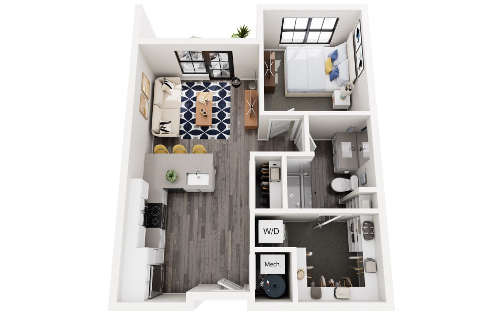 Morning Light - 1 bedroom floor plans layout with 1 bathroom and 656 square feet Morning Light - 1 bedroom floor plans layout with 1 bathroom and 656 square feet