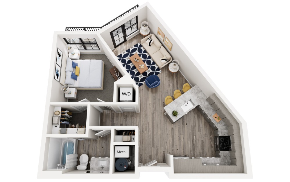 Aft Deck - 1 bedroom floor plans layout with 1 bathroom and 697 square feet Aft Deck - 1 bedroom floor plans layout with 1 bathroom and 697 square feet