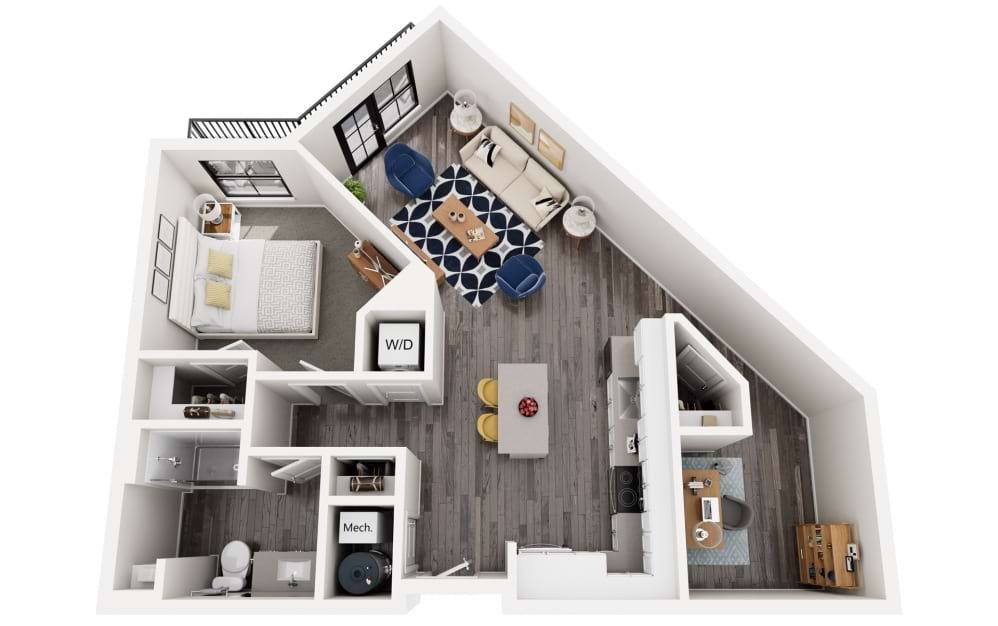 Lantern Bay - B1.H -100 - 1 bedroom floor plans layout with 1 bathroom and 865 square feet