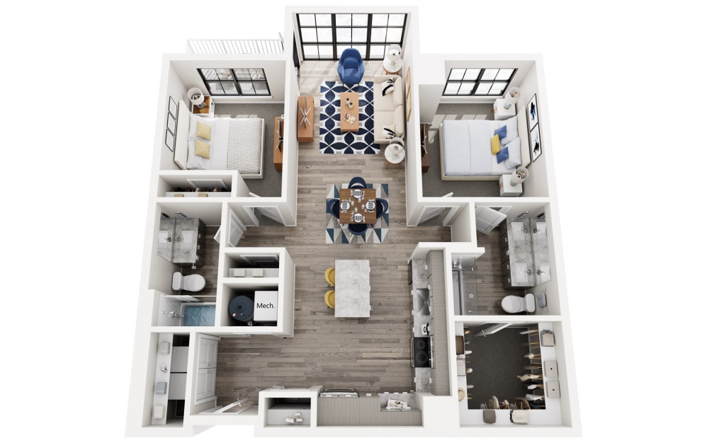 Topsail - 2 bedroom floor plans layout with 2 bathrooms and 1067 square feet Topsail - 2 bedroom floor plans layout with 2 bathrooms and 1067 square feet