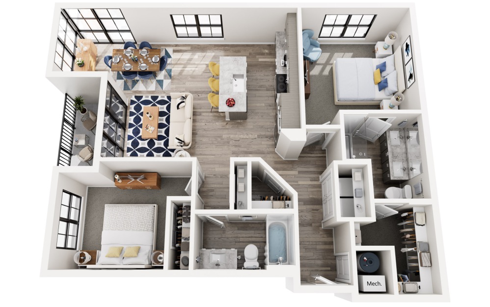 Ocean Crest - 2 bedroom floor plans layout with 2 bathrooms and 1162 square feet
