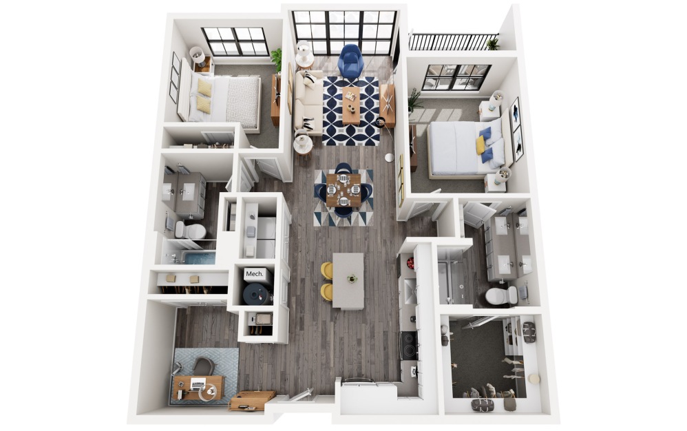 Horizon - 2 bedroom floor plans layout with 2 bathrooms and 1140 square feet