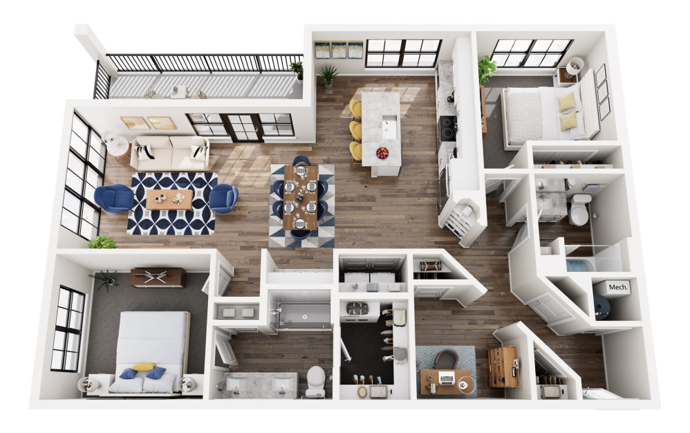 Sky Wash - 2 bedroom floor plans layout with 2 bathrooms and 1303 square feet Sky Wash - 2 bedroom floor plans layout with 2 bathrooms and 1303 square feet