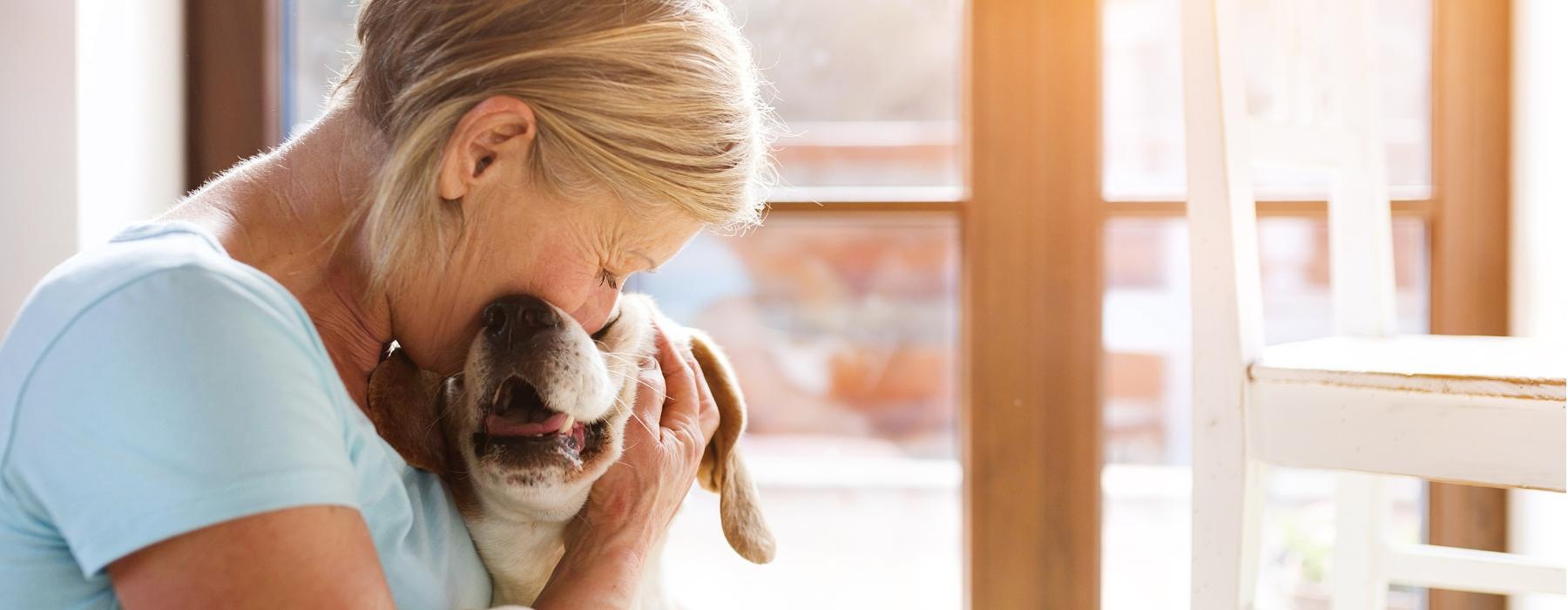 a person holding a dog